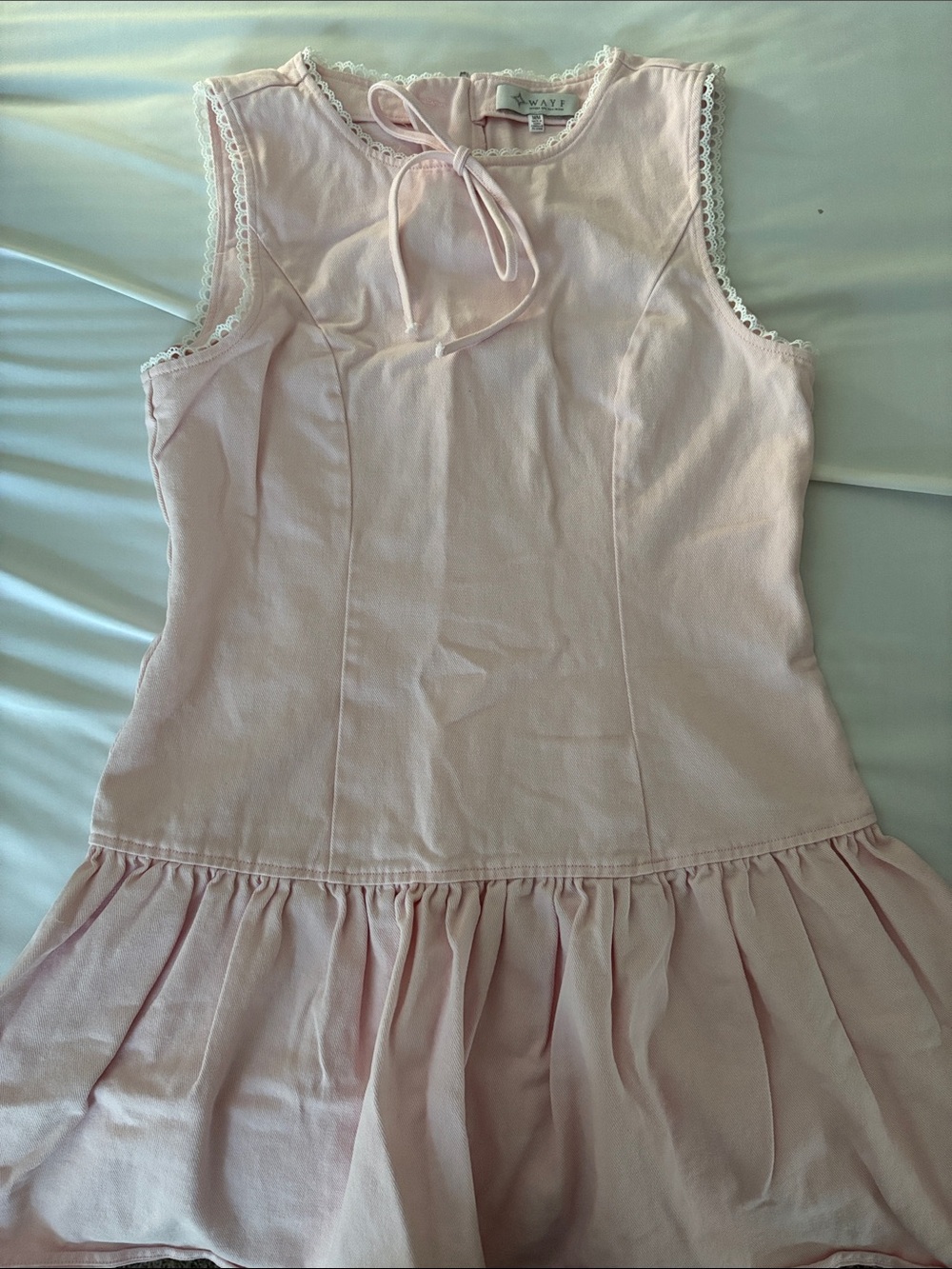 Wayf Light Pink drop waist Sleeveless Tie-Neck Mini Dress